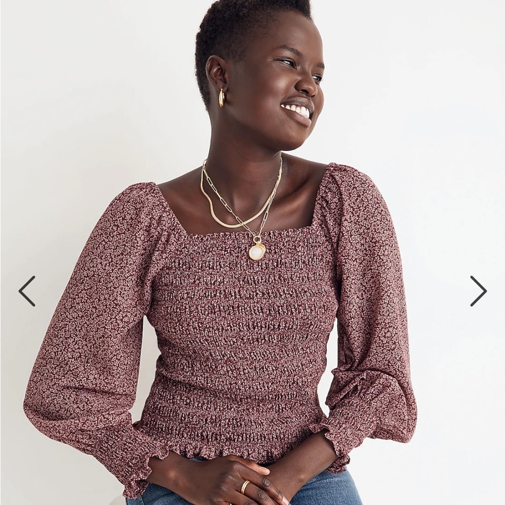 NWT Madewell Lucie Bubble-Sleeve Smocked Top in Cottage Garden